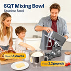 VIVOHOME Stand Mixer with Fermentation, One-Touch Presets Electric Dough Mixer with 6 Qt Bowl, Kitchen Standing Mixer for Baking, Cake with Flex Edge Beater, Bread Hook, Whisk, Gray