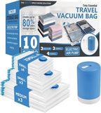 Cozy Essential Travel Vacuum Bags with Rechargeable Electric Pump, 10 Pack Vacuum Travel Bags for Luggage and Suitcase, Vacuum Seal Space Saver Compression for Clothes Clothing