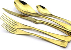 20-Piece 18/10 Stainless Steel Serrated Steak Knife Flatware Set, Mirror Polishing Gold,Service for 4