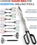 Shark BBQ Grill Tongs - 17 inch Black. Professional kitchen and outdoor grilling utensil. Long reach Barbeque Grilling Tongs. Ideal for steak, fish, burger, and sausage