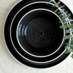Stone Lain Elica 12-Piece Modern Dinnerware Set Stoneware, Plates and Bowl Sets for 4, Black and Beige