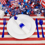 Liacere 100Pack Pre Rolled Blue Silverware and Napkin - Disposable Blue Plastic Utensils-Wrapped Plastic Cutlery Set with Napkin:100 Forks,100 Knives,100 Spoons,100 Napkins for Wedding&New Year