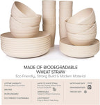 Wheat Straw Dinnerware Sets | Unbreakable Dinnerware Sets | Dishwasher Microwave Safe Dinnerware | Eco Friendly Non Breakable Dinnerware Sets | RV Outdoor Camping (Beige, Service for 8 (32 pcs))