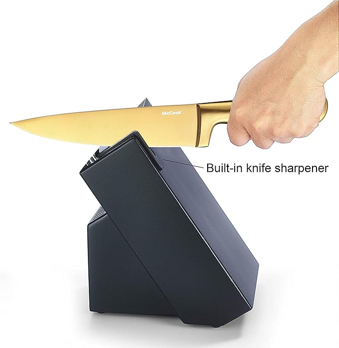 McCook® Knife Sets, Golden Titanium Stainless Steel Kitchen Knife Block Sets with Built-in Sharpener