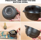 Matcha Set 7-Piece Tea Set with Brush, Bowl, Whisk, Strainer, Chasen, for Matcha Tea Ceremony (Black)