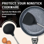 FJNATINH Silicone Wok Spatula,Ladle,Skimmer Tool Set - Stainless Steel Wok Tools, Wok Utensil,Non Stick Heat-Resistant Cooking Utensils BPA Free Kitchen Utensils Cookware (Black Stainless Steel-3PCS)