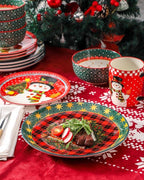 Hasense Christmas Dinnerware Set of 4, Ceramic Plates and Bowls Sets with Mugs, 16 Pieces Chip & Scratch Resistant Party Serving Dishes for Holiday Gift, Microwave and Dishwasher Safe