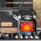 SUSTEAS Tea Kettle - 3.17QT Whistling Kettle with Ergonomic Handle - Premium Stainless Steel Tea Pots for Stove Top, Chic Vintage Teapot with Composite Base, Work for All Stovetops (Black)