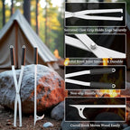 Heavy Duty Fire Tongs Firewood Grabber Tool with Scissor Shape Serrated for Campfire, Bonfire, Fire Pit Log Claw Tongs - Stainless Steel