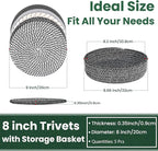 8 Inch Trivets for Hot Dishes, Hot Pots and Pans, Thick Heat Resistant Large Coaster for Kitchen, Hot Pads, Kitchen Essentials, Kitchen Decor for Table & Countertop with Storage Basket, 5 Pcs