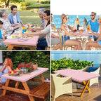 homing Rectangle Table Cloth Cover, Waterproof Polyester Elastic Fitted Tablecloth, Fits for 4 Foot Folding Tables, Washable Table Protector for Picnic, Camping, Outdoor (Pink, 24" x 48")
