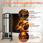 6 Pcs Fireplace Tools Set with Log Carrier, HXJLJY 34" Fireplace Accessories Sturdy Fire Tool Set Holder with Fire Poker Brush Shovel Tong Stand for Indoor Fireplace Outdoor Fire Pit Wood Stove, Arch