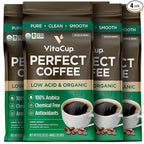 VitaCup Perfect Low Acid Coffee Beans, USDA Organic & Fair Trade, Mycotoxin Free, Dark Roast Guatemala Single Origin, Clean & Pure, Low Acidity, Whole Bean Coffee, 4 bags, 11oz each