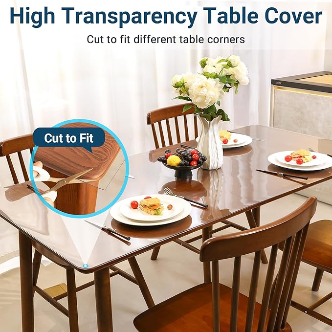Clear Table Cover Protector Rectangle 42 x 84 Inch, 1.5mm Transparent Plastic Table Protector Waterproof, Anti-Scratch Clear Desk Mat for Office Desktop Dresser Dining Table, FDA Compliant