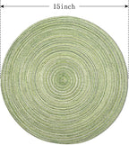 FunWheat Round Braided Placemats Set of 6 Place mats for Dining Tables Woven Heat Resistant Table Mats 15 inch (Light Green)