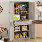 Pantry Organizers and Storage Cabinet, 70” Barn Door White Kitchen Cabinet with Drawers and Adjustable Shelf, Tall Pantry for Kitchen, Dining Room, Living Room Bedroom