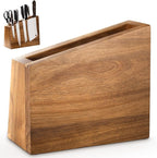 XXXL Magnetic Knife Block 11.8x10 inches, 4-Side Universal Knife Holder Builted in Powerful Magnet, Natural Acacia Wood Knife Storage Organizer for Kitchen Display