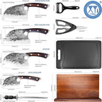 XYJ Authentic Since 1986,Kitchen Knife Block Set,High Carbon Steel Blades,Knives Set with Wooden Magnetic Knife Block,Sharpening Steel,Cutting Board,Cleaver Slicing Knife,Wood Handle