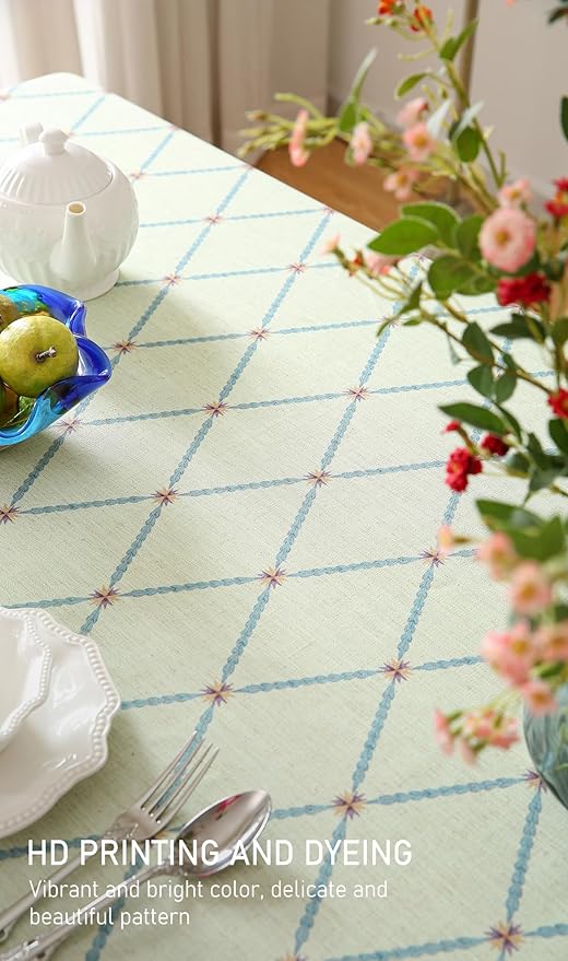 ISAENNE Designer Linen Floral Extra Long Rectangle Tablecloth,Light Green Farmhouse Durable Table Cloth,Washable Decor Tablecloths for Dining Kitchen Thanksgiving Christmas,63"*110"-Floralsea B
