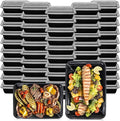 Klex 24 Oz, 50 Sets Meal Prep Containers with Airtight Lids, BPA Free, Reusable Plastic Food Container, 24 oz, Rectangular, Black/Clear, 50 Sets