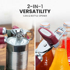 Zulay Kitchen Heavy Duty Stainless Steel Can Opener Manual with Bottle Opener - Rust Proof Manual Can Opener With Turn Knob & Comfy Soft Grip Handles - Deep Red