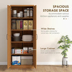 HOMCOM 63" 2-Door Kitchen Pantry, Freestanding Storage Cabinet with 5-Tier Shelving and 2 Adjustable Shelves for Dining Room, Teak Wood Grain