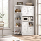 HOSTACK 60.4" Farmhouse Kitchen Pantry Storage Cabinet, Freestanding Hutch with Doors & Shelves, Buffet Sideboard with Microwave Stand, Coffee Bar with Drawers, Cupboard for Dining Room, White