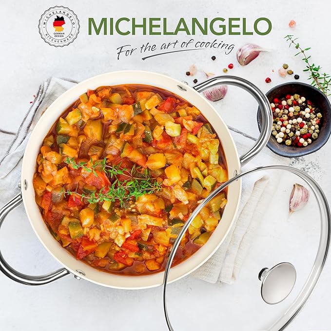 MICHELANGELO Stock Pot with Lid, 6 Quart Cooking Pot with Ceramic Coating, Nonstick Ceramic Soup Pot with Lid, Induction Compatible - 6QT Stockpot, Green