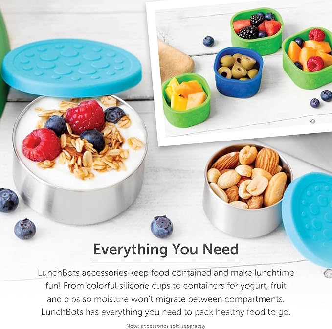 LunchBots Medium Trio II Snack Container - Divided Stainless Steel Food Container - 3 Sections for Snacks On the Go, Dishwasher Safe - Stainless Steel