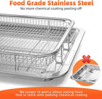 Air Fryer Basket for Oven, 2 Set Oven Air Fryer Basket and Tray with 60 PCS Parchment Papers, DEGOVIN Crisper Tray Non-stick Stainless Steel Air Fry Pans for Convection Oven(15.8" × 11" & 13" × 9.7")