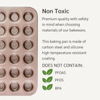 HAPPIELS Non Toxic Nonstick 24 Cup Mini Muffin Pan | PFOA BPA free Nontoxic Mini Cupcake Tin | Best Non Stick Muffin Pans | Carbon Steel Small Muffin tins | Cupcakes Bakeware Mold