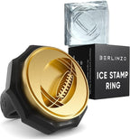 Berlinzo Ice Stamp Ring for Cube & Sphere - Custom Ice Cubes for Whiskey, Mojito Cocktails – Ball shaped Brass Ice Stamp ball/ 3mm Depth - Black