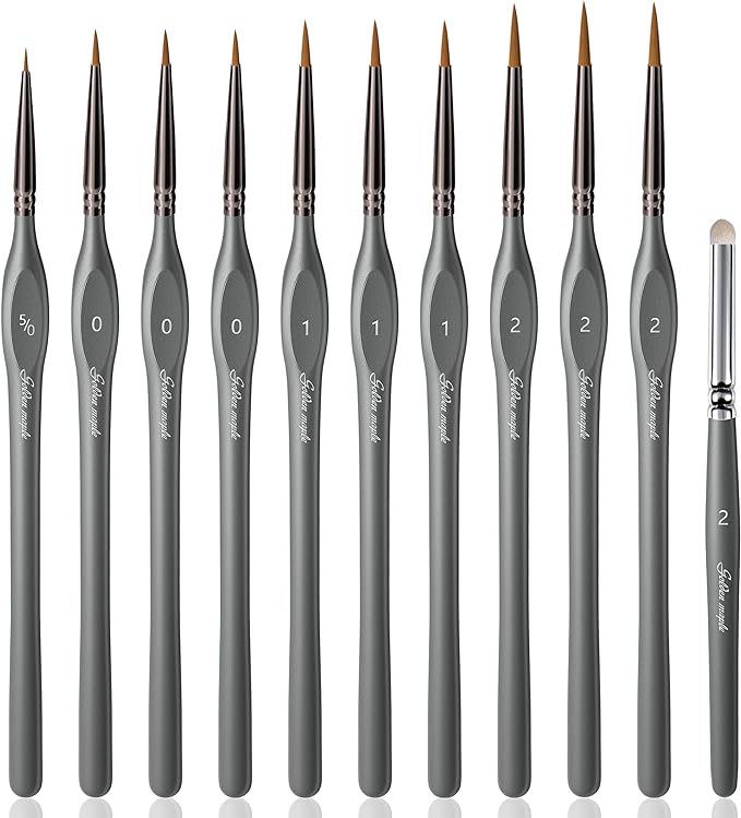 Golden Maple Miniature Paint Brushes Drybrush-10pcs Model Detail Paint Brush Set, Small Fine tip Brushes for Acrylic, Watercolor & Paint by Number, Figurine