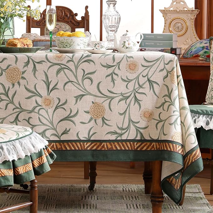 patdrea Designer French Linen Table Cloth for Rectangle Table,Vintage Fall Decorative Tablecloth,Floral Decoration Cover for Kitchen Dining Christmas,Tea Party,Thanksgiving,67"x118"-Littledaisy