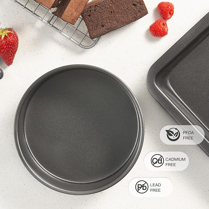 HONGBAKE 6 Inch Cake Pans for Baking, Round Small Layer Cake Pan Set with 120 Pieces Parchment Paper, Nonstick Circle Cheesecake Tin, 4 Pieces, Heavy Duty - Grey