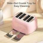 Toaster 4 Slice, Retro Stainless with 6 Bread Shade Settings,1.5''Wide Slots Toaster with Cancel/Defrost/Reheat Functions,Dual Independent Control Panel, Removal Crumb Tray (Pink)
