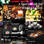 Cocktail Smoker Kit with Torch and Whiskey Glass, 6 Flavors Wood Chips and 3 Whisky Stones for Whiskey & Bourbon, Gift for Husband, Birthday Gift (No Butane)