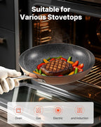 VEVOR Frying Pan Skillet, 3 Piece (8, 10, 12 in), Nonsitck Ceramic Heavy-Duty Skillets with Heat-Resistant Handle, Chef's Cookware, for Oven, Gas, Electric, Induction, Grey