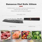 Kiritsuke Chef Knife 8 Inch, Hand-forged 67-Layer VG10 High Carbon Steel Japanese Damascus Chef Knife, Ultra Sharp Hammered Damascus Chef Knife with Octagonal Ebony Handle & Gift Box