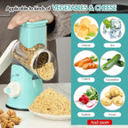Ourokhome Rotary Cheese Grater Hand Crank, Kitchen Shredder Speed Mandolin Slicer Ice Shaver with Handle and Drum Blades for Cheese, Vegetable, Nuts, Chocolate, Potato, Carrot, 5 Blades, Blue