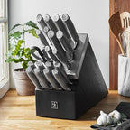 HENCKELS Modernist 20-Piece Self-Sharpening Knife Set with Block, Chef's, Paring, Utility, Bread, Steak Knives, Black, Stainless Steel
