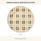 MACKENZIE-CHILDS Enamel Serving Platter, Decorative Serving Platter for Food, 16 Inches, Brown-and-White Tartan Mocha