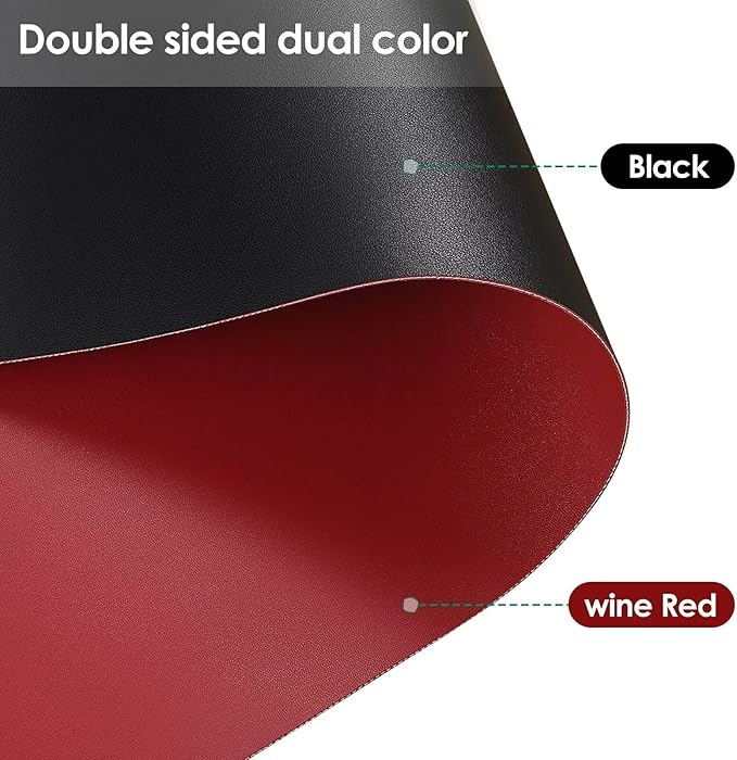 Leather Desk Mat,1.8mm Thick,14x60 Inch Desk Cover,Desk Protector Mat,Dresser Cover Top,Nail Table Mat,Dresser Cover,Quartz Countertop Protector,Table Sticker Cover(Black+Wine Red,14x60)