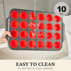 Silicone Mini Muffin Pan with Metal Frame, Egg Bite Molds for Baking for Baking, Cupcake Pans 24 Regular Size, Muffin Tins Easy to Pop Nonstick Non Toxic Bakeware for Oven,Red