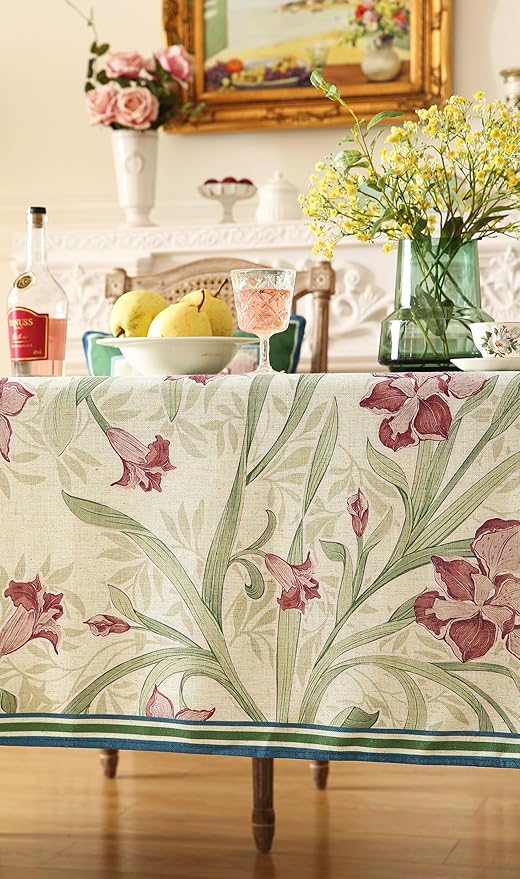 patdrea Designer Green Long Rectangle Tablecloth,Framhouse Vintage French Violets Pattern Elegant Tablecloths,Table Cover Decor for Kitchen Dining Christmas,Party,Thanksgiving,63"x94"-Tara a