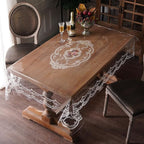 Clear Table Cover Protector Plastic Vinyl Table Cloth with White Lace Pattern Oil Spill Proof Plastic Tablecloths for Dining Tables Parties Holidays (French Lace, 60 x 120 Inches)