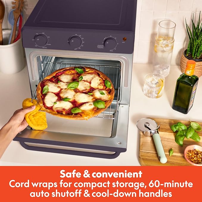 bella Air Fry Toaster Oven, 7 Preset Cooking Options, Dishwasher-Safe EverGood Coated Trays Included, 60-Minute Auto Shutoff w Audible Timer, Power Indicator Light, 1700 Watt, Plum