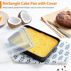 E-far Baking Pans with Lids Set of 3, Nonstick Sheet Cake Pan for Oven Lasagna Brownie Casserole - 12.5/10.5/9.4Inch, Rectangle Metal Bakeware Set, Stainless Steel Core - 6 Pieces(3 Pans + 3 Covers)