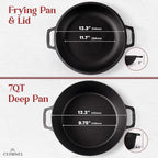Cuisinel Cast Iron Dutch Oven 7-Quart - Pre-Seasoned 2-in-1 Deep Pot Multi-Cooker - Combo Lid Doubles as 12" Skillet Frying Pan + Silicone Handle Covers + Scraper/Cleaner - Indoor/Outdoor Cookware