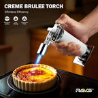 RAVS Butane Torch Lighter, Refillable Cooking Torch with Safety Lock and Adjustable Flame, Creme Brulee Torch for Baking, BBQ, White Mini Torch for Cooking, Gifts for Women, Butane Gas Not Included